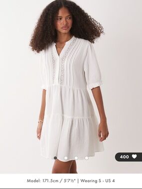 NWT JDY White Tiered Lace-Trim Mini Dress